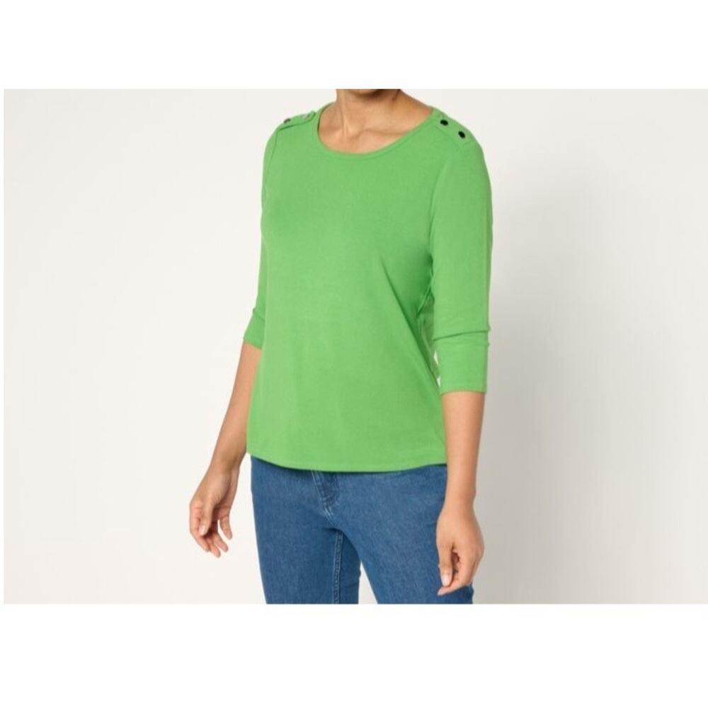 Beautiful Size 2X Green 3/4 Sleeve Button Detail Hi-Low Top A682065 NWOT